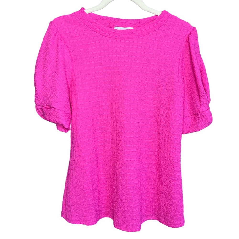 Boutique Pink Textured Fabric Women's Top with Puff Sleeves New without Tags